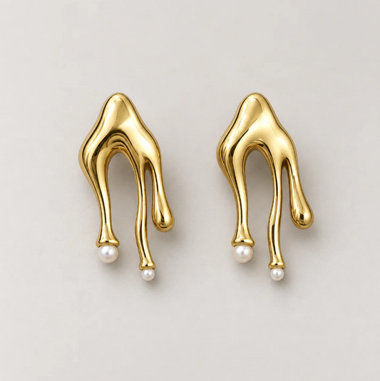 Abstract Gold Drop Earrings with Pearls | Anti-Tarnish Stainless Steel Statement Jewelry