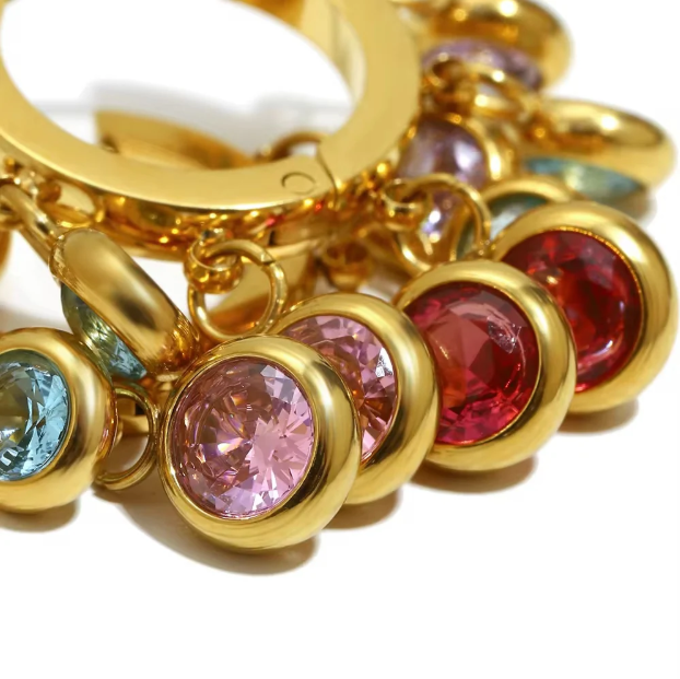 Multicolor Crystal Hoop Earrings for Women | Anti-Tarnish Gold Plated