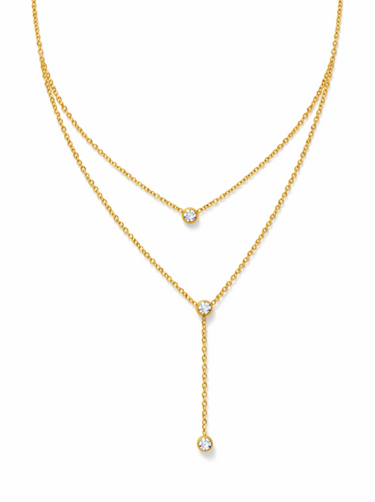 Layered gold crystal necklace — alternate view
