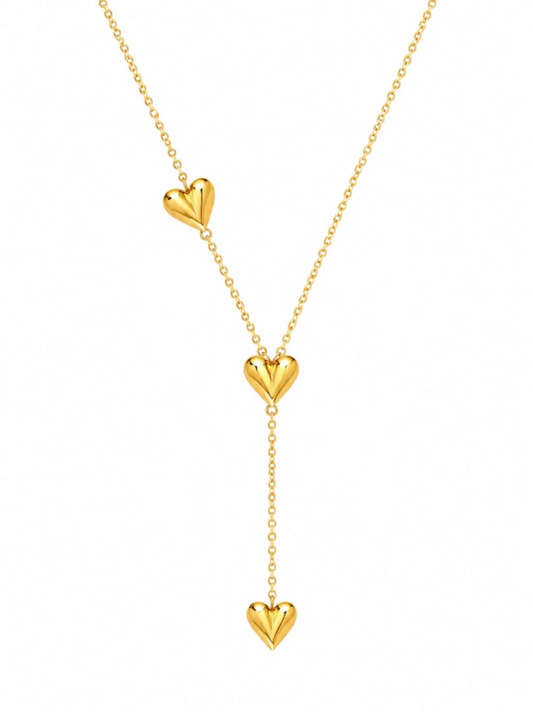 Gold-plated layered heart chain necklace with a drop design