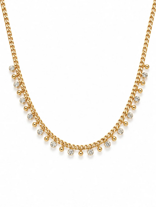 Gold-plated crystal drop charm chain necklace