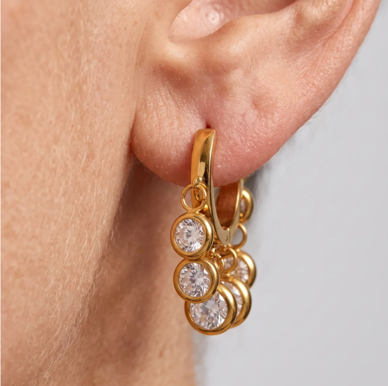 Crystal Drop Hoop Earrings for Women | Anti-Tarnish Gold Plated