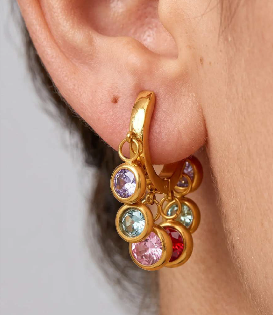Multicolor Crystal Hoop Earrings for Women | Anti-Tarnish Gold Plated