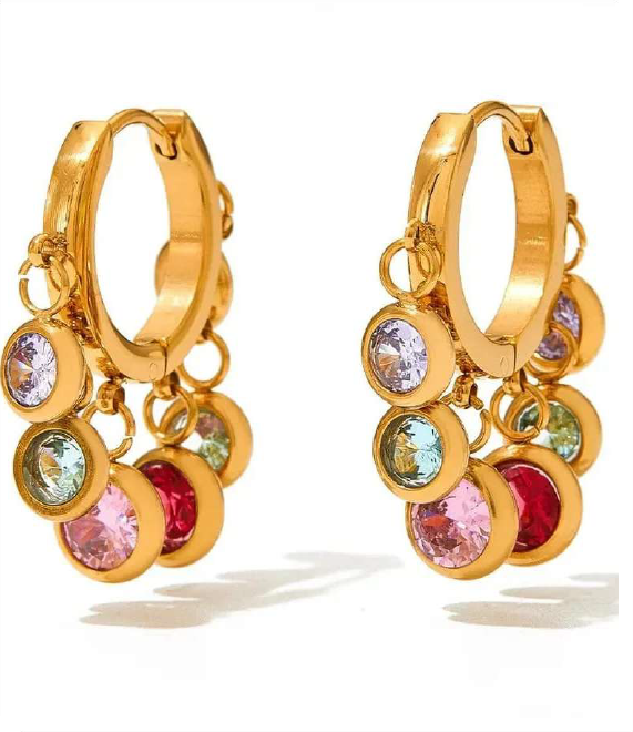 Multicolor Crystal Hoop Earrings for Women | Anti-Tarnish Gold Plated