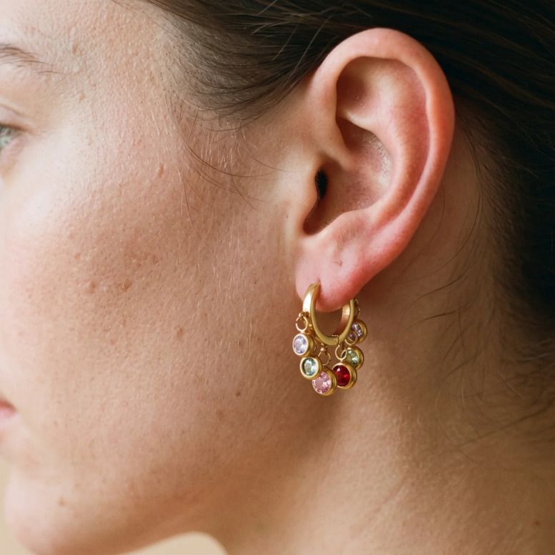 Multicolor Crystal Hoop Earrings for Women | Anti-Tarnish Gold Plated