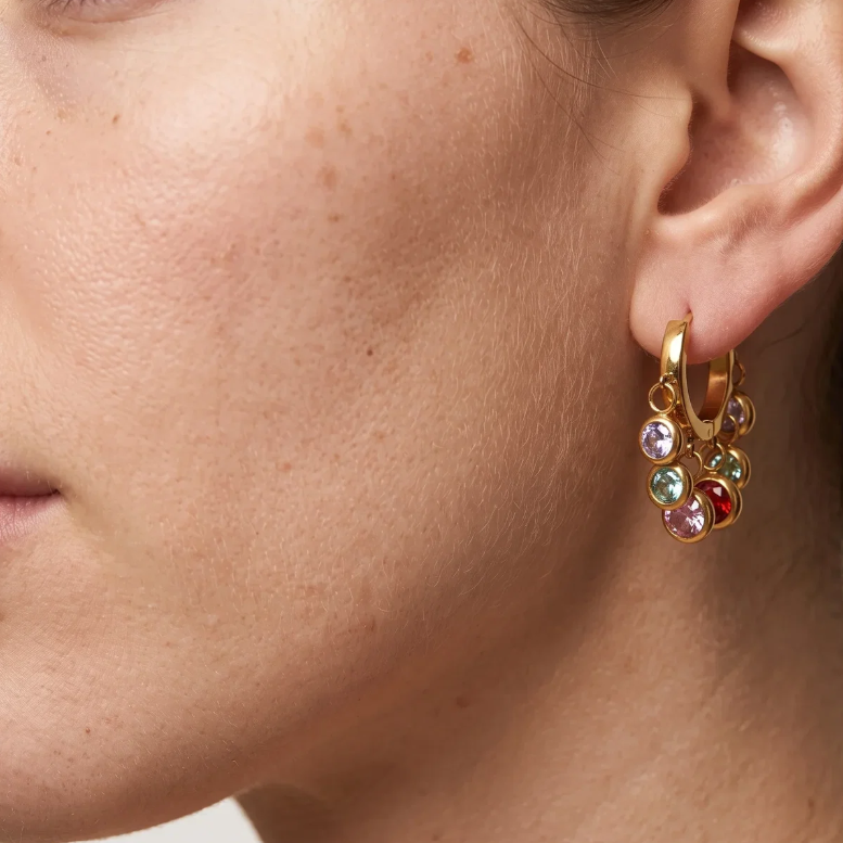 Multicolor Crystal Hoop Earrings for Women | Anti-Tarnish Gold Plated