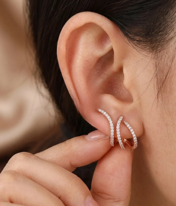 Gold-Plated Crystal Leaf Ear Climber Earrings | Anti-Tarnish