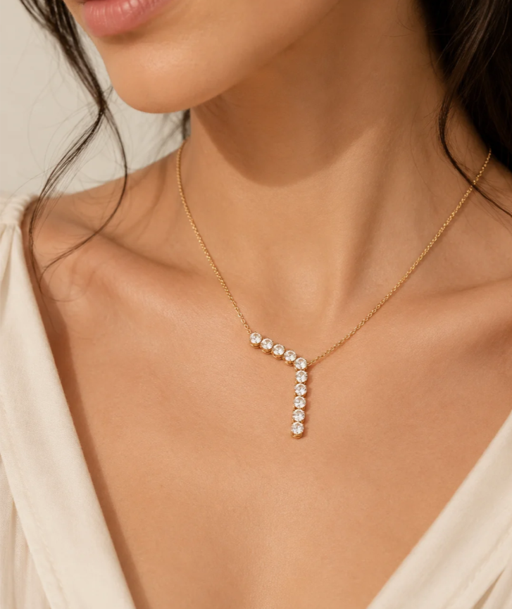 Gold-Plated Crystal Y-Drop Necklace | Anti-Tarnish