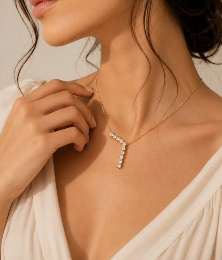Gold-Plated Crystal Y-Drop Necklace | Anti-Tarnish