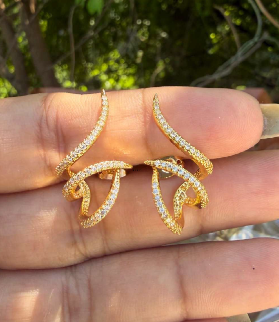 Gold-Plated Crystal Leaf Ear Climber Earrings | Anti-Tarnish